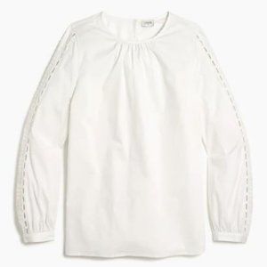 J. Crew White Cotton Puff-Sleeve Top with Eyelet Medium